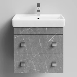 Тумба Квадро 60 подвесной, Мрамор Серый софт тач ПВХ 4044-1 Vodok с раковиной в комплекте