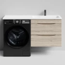 Тумба Смайл 130 подвесной, под стиральную машину, правая, Дуб Тортуга ПВХ 2357-43 Vodok с раковиной в комплекте