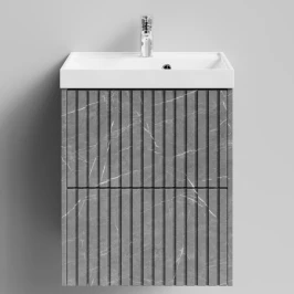 Тумба Тач 50 подвесной, Мрамор Серый софт тач ПВХ 4044-1 Vodok с раковиной в комплекте