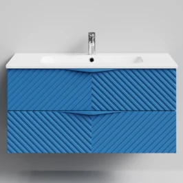 Тумба Эйфория 100 F4, пример RAL 5019 Капри синий, матовая, 2 ящика, подвесной Vodok с раковиной в комплекте