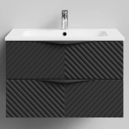 Тумба Эйфория 80 F4, пример RAL 9005 Чёрный янтарь, матовая, 2 ящика, подвесной Vodok с раковиной в комплекте