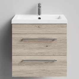 Тумба Элис 58 подвесной, 2 ящика, Дубослив ореховый светлый ПВХ 3445 Vodok с раковиной в комплекте