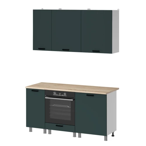 Готовый кухонный гарнитур МК Аленушка 1,6м в.6 Лаванда Изумруд,скоба черный,сонома