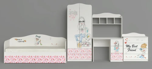 Комод "Девочки", Белый шёлк