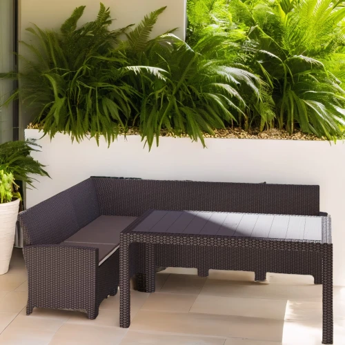 Комплект мебели под ротанг Калифорния “California“ с угловым диваном 240х240 см арт.80497-5П с подушками и столом 165х95 см