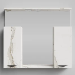 Зеркало Марко 90, ручки Черные, Мрамор Белый натур милк ПВХ 2537