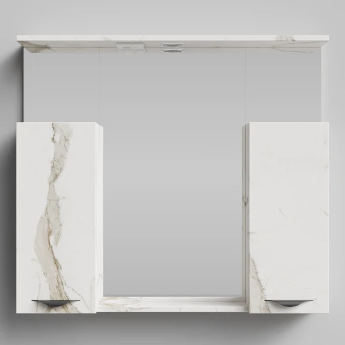 Зеркало Марко 90, ручки Черные, Мрамор Белый натур милк ПВХ 2537