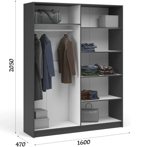 Шкаф «Чикаго» 4д (с зеркалами) MAX Антрацит/Белый