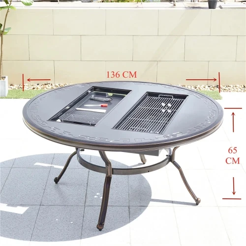 Стол круглый с электрическим барбекю из литого алюминия БАРБЕКЮ-2 «BBQ-2» D136 см