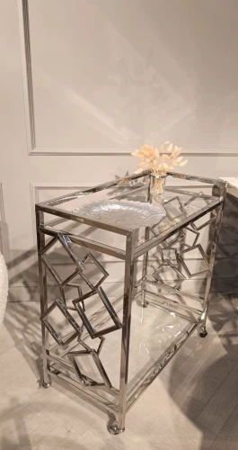 Стол сервировочный Эмили ЕТ-219, 80х40х82 см, глянцевое серебро