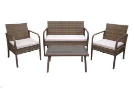 Набор мебели Лион  арт.SFS011/1 коричневый, бежевый 1 уп. (стол+2кресла+диван ротанг кор., подушки беж.) "Garden story"