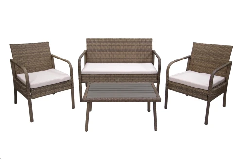 Набор мебели Лион  арт.SFS011/1 коричневый, бежевый 1 уп. (стол+2кресла+диван ротанг кор., подушки беж.) "Garden story"