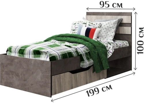 Кровать «Лондон 900» КМК 0467.18, Оникс/Бетон пайн светлый