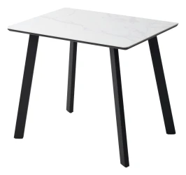 Стол ТИК ТАК 90  Белый мрамор MATTE, керамика / Черный каркас М-City