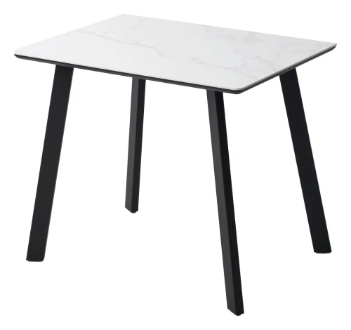 Стол ТИК ТАК 90  Белый мрамор MATTE, керамика / Черный каркас М-City