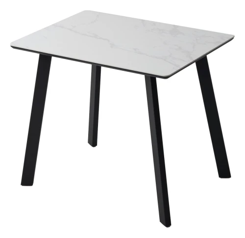Стол ТИК ТАК 90  Белый мрамор MATTE, керамика / Черный каркас М-City