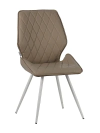 DC230 Стул мягкий, БЕЖЕВЫЙ экокожа, каркас металл, белый КРУГЛЫЙ