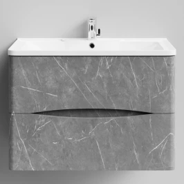 Тумба Адель 80 подвесной, Мрамор Серый софт тач ПВХ 4044-1 Vodok с раковиной в комплекте