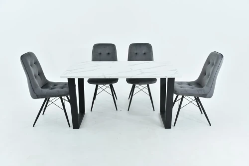 Стол Родос, Черный матовый Муар/Камень белый