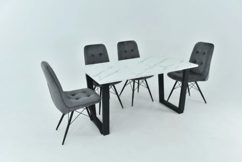 Стол Родос, Черный матовый Муар/Камень белый