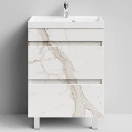 Тумба Бест 60  напольный, Мрамор Белый натур милк ПВХ 2537 Vodok с раковиной в комплекте