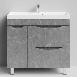 Тумба Лайт 90 напольный, Мрамор Серый софт тач ПВХ 4044-1, 2 ящика, 1 дверь слева Vodok с раковиной в комплекте