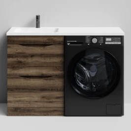 Тумба Смайл 120 напольный, под стиральную машину, левая, Дуб крымский коричневый ПВХ 131005-9005 Vodok с раковиной в комплекте