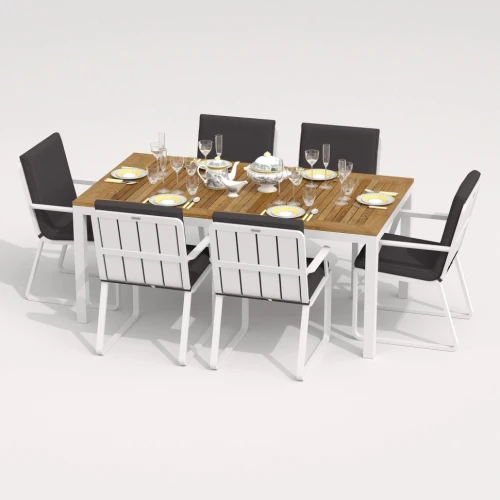 Обеденная группа TELLA  ALBA  каркас белый / стол тик 180 / ткань антрацит