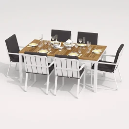 Обеденная группа TELLA  ALBA  каркас белый / стол тик 180 / ткань антрацит