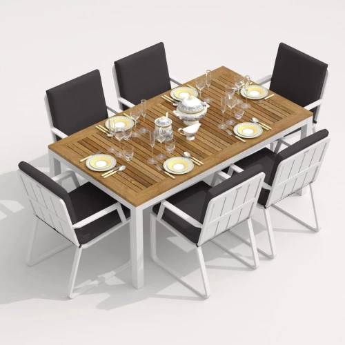 Обеденная группа TELLA  ALBA  каркас белый / стол тик 180 / ткань антрацит