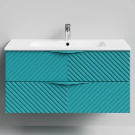 Тумба Эйфория 100 F4, пример RAL 5021 Водная синь, матовая, 2 ящика, подвесной Vodok с раковиной в комплекте