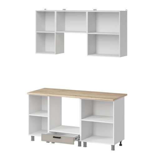 Готовый кухонный гарнитур МК Аленушка 1,6м в.5 Магнолия Керамика,скоба черный,сонома