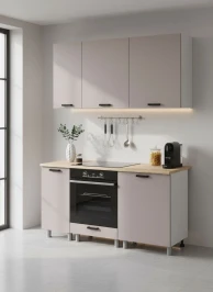 Готовый кухонный гарнитур МК Аленушка 1,6м в.6 Лаванда Кашемир,скоба черный,сонома