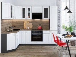 Угловая модульная кухня Лофт-04 White Silk Graphite 2140*1700/2600*600