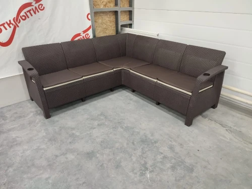 Угловой диван Yalta Corner Set под ротанг для лаунж зоны  с подушками на сиденье
