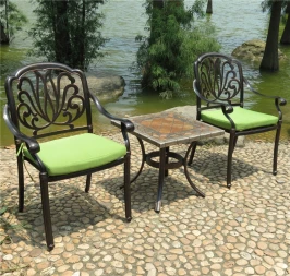 Комплект мебели из литого алюминия стол квадратный с керамикой ОПАЛИЯ «OPALIA» 55х55х51 арт.6158 + 2 кресла Феникс «FENIX» арт.1028 bronze-2