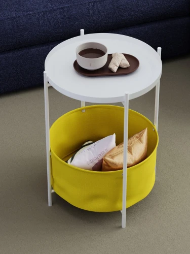 Стол журнальный Элдей рогожка желтый/белый