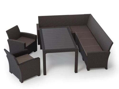 Комплект мебели с угловым диваном под ротанг Калифорния “California“ 240х188 см 6 мест , 2 кресла с подушками со столом 165х95 см