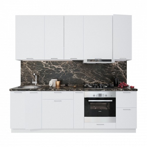 Модульная кухня Мемфис 2400 Белый Софт МДФ прямая