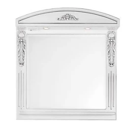 Зеркало Версаль 95, патина серебро, белое, со светильником