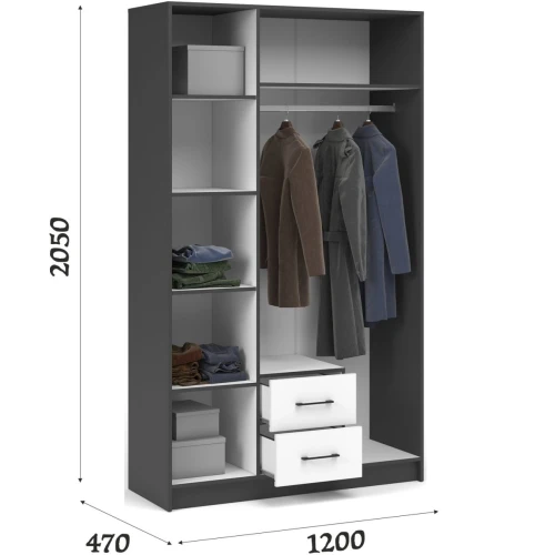 Шкаф «Чикаго» 3д2ящ (с зеркалом) MAX Антрацит/Белый