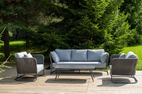 "Багамы" лаунж-зона 5-местная плетеная из роупа (веревки), каркас алюминиевый темно-серый, роуп серый