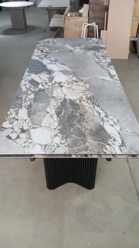 Стол АДАЖИО 240 (320) см MINERAL STONE NATURAL, керамика / Черный каркас М-City