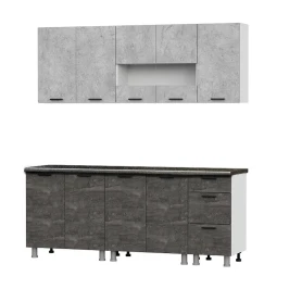 Кухонный гарнитур "Модус" (2,0м) (ЛДСП) (со столешницей 38 мм) Белый/Камень темный/Черный