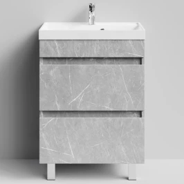 Тумба Бест 60  напольный, Мрамор Белый софт тач 4044-2 Vodok с раковиной в комплекте