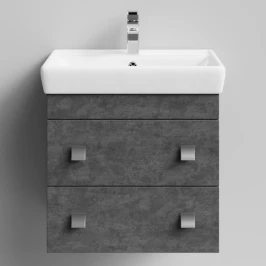 Тумба Квадро 60 подвесной, Серый камень ПВХ 57806 Vodok с раковиной в комплекте