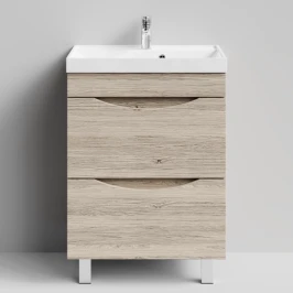 Тумба Лайт 60 напольный, Дубослив ореховый светлый ПВХ 3445 Vodok с раковиной в комплекте