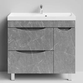 Тумба Лайт 90 напольный, Мрамор Серый софт тач ПВХ 4044-1, 2 ящика, 1 дверь справа Vodok с раковиной в комплекте