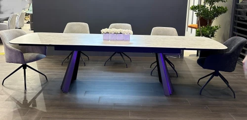 Стол ASTRID 200 TL-102 Бежевый мрамор, испанская керамика / Темно-серый каркас, ®DISAUR