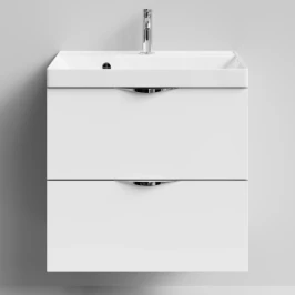 Тумба Марко 60 подвесной, ручки Хром, белый глянец Vodok с раковиной в комплекте